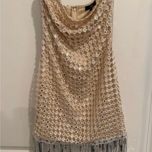 Lulu's Beige Sequin Strapless Mini Dress